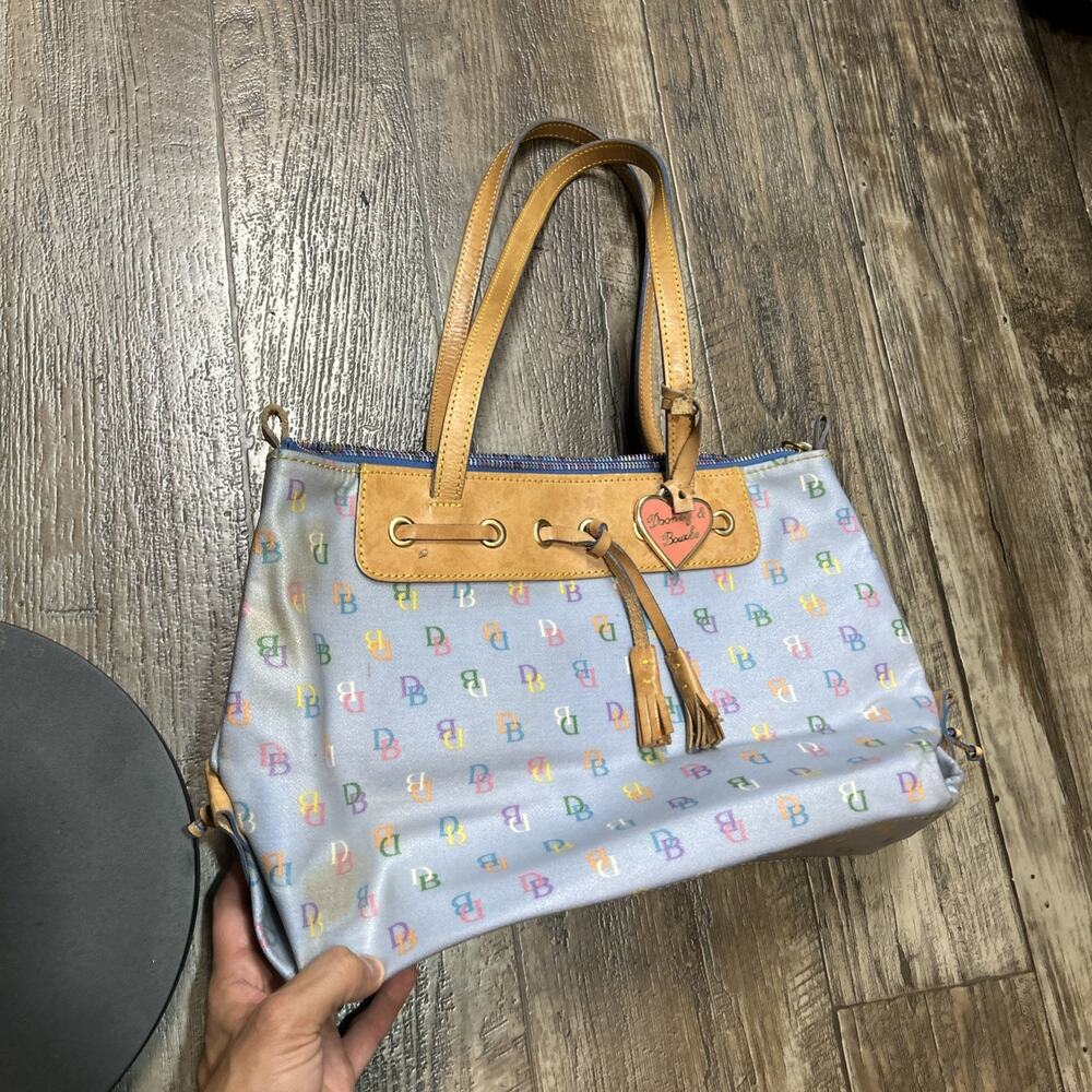 Dooney & Bourke Multicolor Monogram Satchel Tote Bag Y2K Vintage w/ Charm